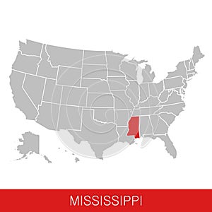 United States of America with the State of Mississippi selected. Map of the USA