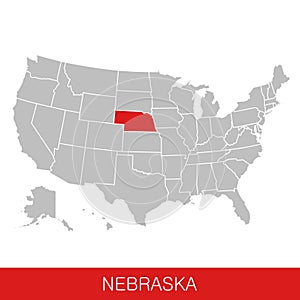 United States of America with the State of Nebraska selected. Map of the USA