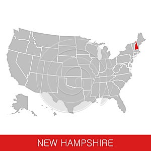 United States of America with the State of New Hampshire selected. Map of the USA