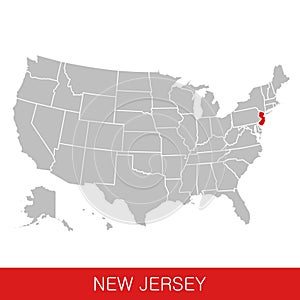 United States of America with the State of New Jersey selected. Map of the USA