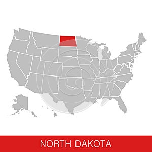 United States of America with the State of North Dakota selected. Map of the USA