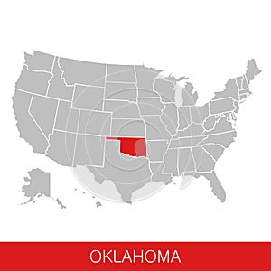 United States of America with the State of Oklahoma selected. Map of the USA