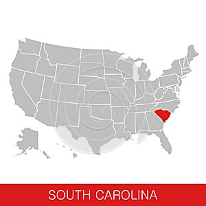 United States of America with the State of South Carolina selected. Map of the USA