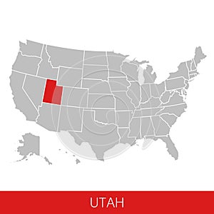 United States of America with the State of Utah selected. Map of the USA