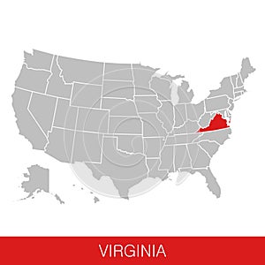 United States of America with the State of Virginia selected. Map of the USA