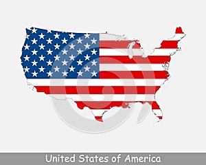 United States of America USA Flag Map. Map of U.S.A. with the American national flag isolated on a white background. Vector Illust