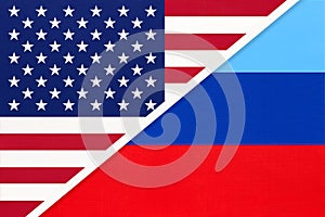 United States of America or USA and Luhansk People`s Republic or LNR, symbol of two national flags from textile photo