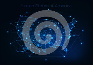 United States of America USA map outline with stars and lines abstract framework.