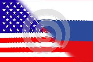 United States of America USA and Russia. USA flag and Russia flag. Concept of war of countries, political and economic relations