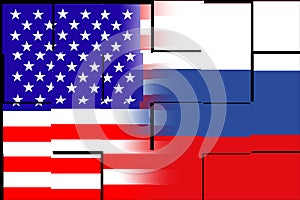 United States of America USA and Russia. USA flag and Russia flag. Concept of war of countries, political and economic relations