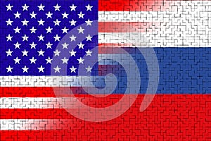 United States of America USA and Russia. USA flag and Russia flag. Concept of war of countries, political and economic relations