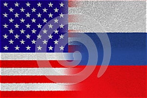 United States of America USA and Russia. USA flag and Russia flag. Concept of war of countries, political and economic relations