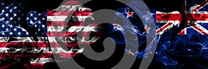 United States of America, USA vs New Zealand, New Zealander background abstract concept peace smokes flags