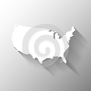 United States of America, USA, white map silhouette with gradient long shadow effect on grey background. Simple