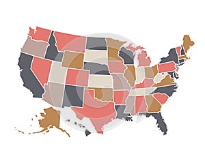 The United States of America vector map with all state boundaries vector illustration. USA map on white background