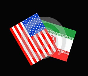 United States of American and the flag of Iran showing conflict and war