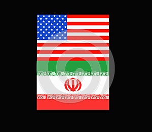 United States of American and the flag of Iran showing conflict and war