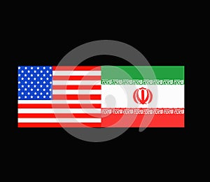 United States of American and the flag of Iran showing conflict and war