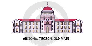 United States, Arizona, Tucson, Old Main, travel landmark vector illustration