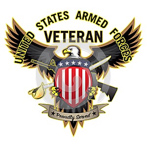 Unito stati armato forze veterano con orgoglio serviamo calvo aquila vettore illustrazioni 
