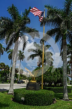 United States Bicentennial 1976 `gold eagle` monument located at Royal Poinciana Way in Palm Beach