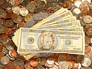 United States Bills Coins Dimes Pennies Quarters
