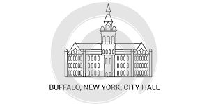 United States, Buffalo, New York, City Hall travel landmark vector illustration