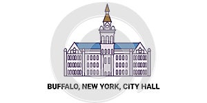 United States, Buffalo, New York, City Hall travel landmark vector illustration
