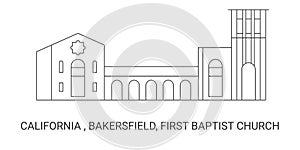 United States, California , Bakersfield, First Baptist Church, travel landmark vector illustration