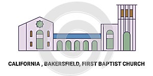 United States, California , Bakersfield, First Baptist Church, travel landmark vector illustration