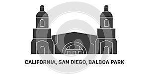 United States, California, San Diego, Balboa Park, travel landmark vector illustration