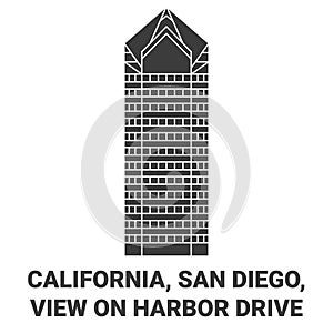 United States, California, San Diego, View On Harbor Drive travel landmark vector illustration