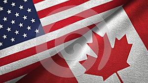 United States and Canada two flags textile cloth, fabric texture