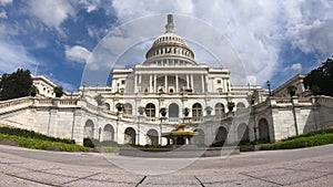 United States Capital Building, Congress Blue Sky and Light White Clouds - Washington DC Wide Angle