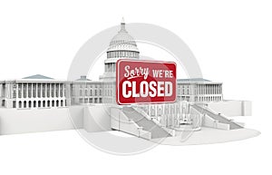 United States Capitol Building with Closed Sign. Government Shutdown Illustration