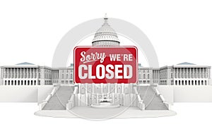 United States Capitol Building with Closed Sign. Government Shutdown Illustration