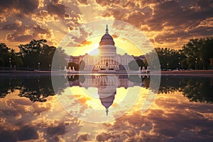 United States Capitol building exterior view at sunset, Washington DC, USA.