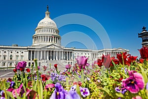 United States Capitol Building through flowers