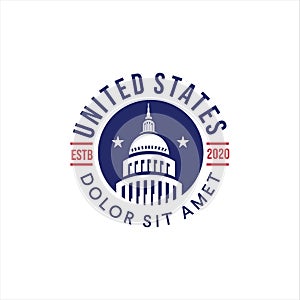 United States Capitol Building logo design. Capitol Hill Washington DC vector flat design illustration