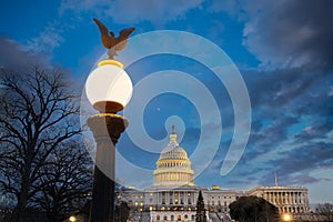 United States Capitol Building with street light with American eagle in the foreground