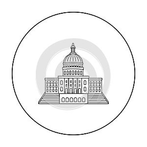 United States Capitol icon in outline style isolated on white background. USA country symbol stock vector illustration.