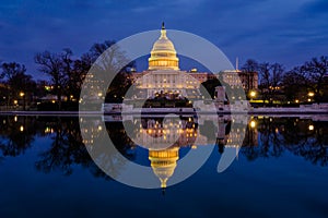 The United States Capitol at night, in Washington, DC