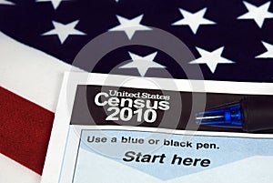 United States census form on flag