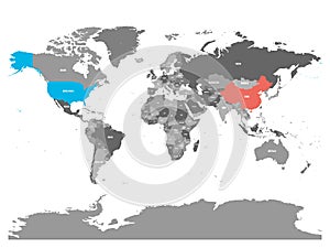 United States and China highlighted on political map of World. Vector illustration