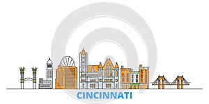 United States, Cincinnati line cityscape, flat vector. Travel city landmark, oultine illustration, line world icons