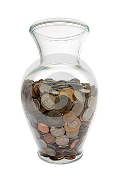 United States Coins collected in glass vase