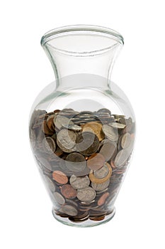 United States Coins collected in glass vase photo