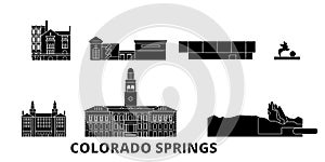 United States, Colorado Springs flat travel skyline set. United States, Colorado Springs black city vector illustration