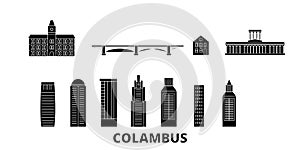 United States, Columbus flat travel skyline set. United States, Columbus black city vector illustration, symbol, travel