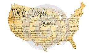 The United States Constitution concept with map and text . 3D re